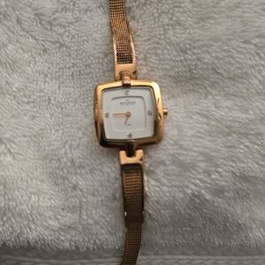 Skagen Rose Gold Mesh Watch with White Square Dial